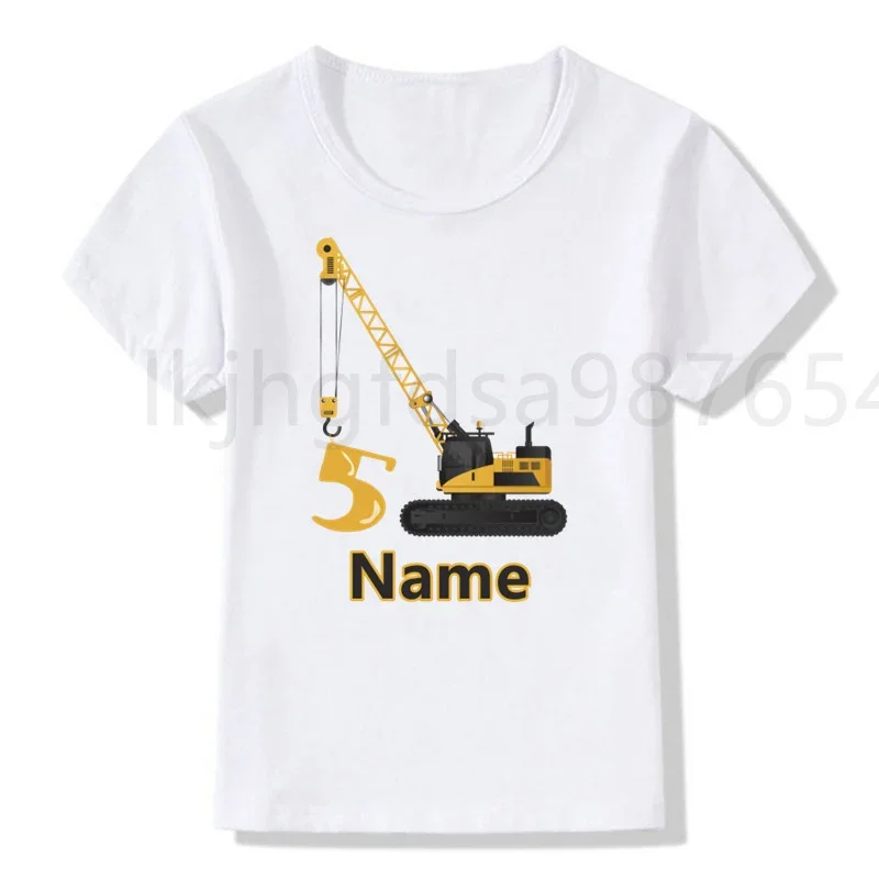 Crane construction birthday boy girl T-shirt excavator birthday shirt cool T-shirt cute children\'s play clothes number 2-7