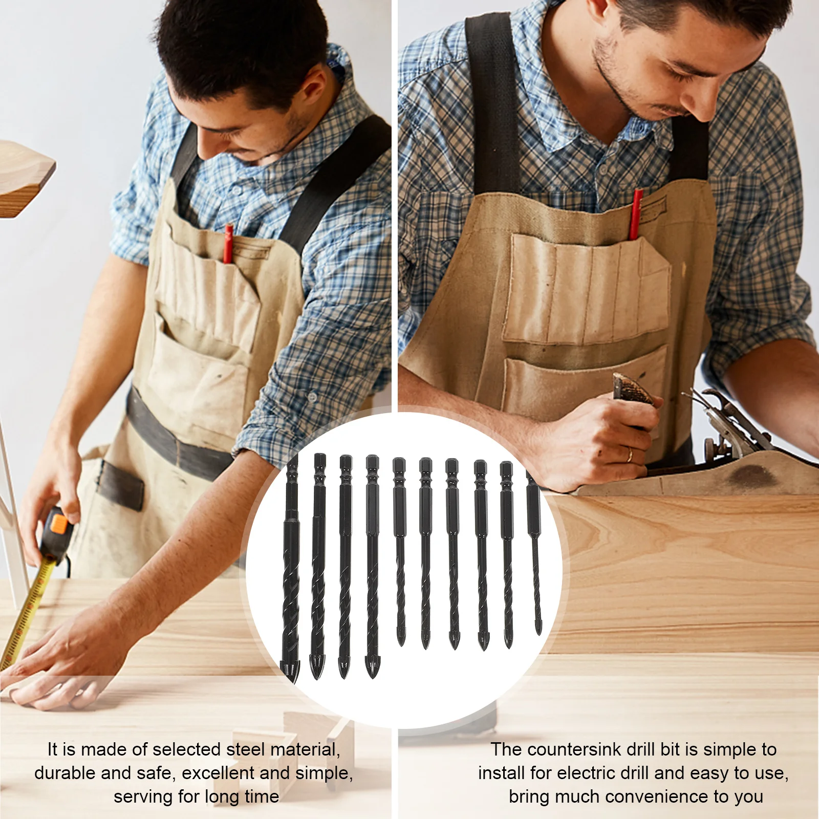 10 szt. Wierteł do płytek, stalowe, odporne na zużycie wiertła do muru, do ceramiki, porcelany, szkła, drewna, betonu, wiertło do muru