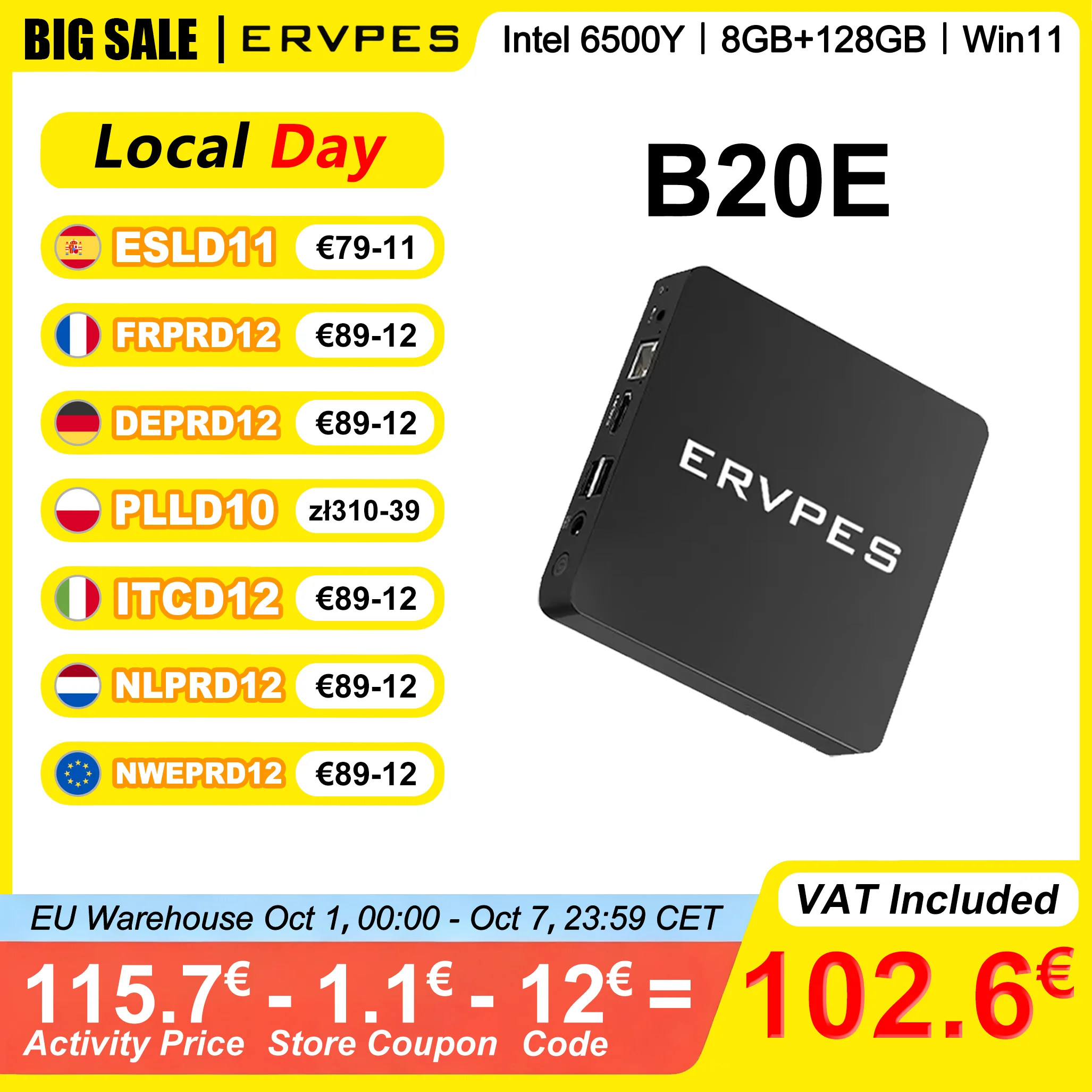 ERVPES B20E Mini PC 8GB RAM 128GB SSD Intel 6500Y Windows 11 BT5.0 Apollo Lake Desktop Mikrokomputer Dwuzakresowy Wi-Fi HDMI