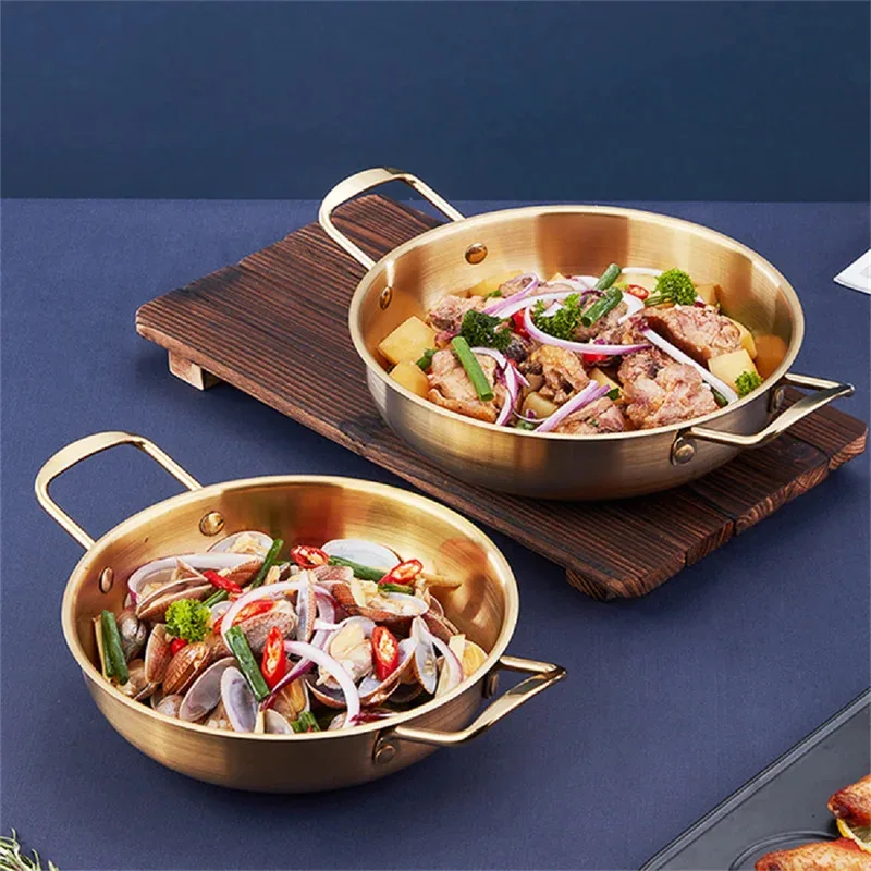 Cacerola de Acero Inoxidable con Asa, Olla Multifuncional para Cocina Casera, Olla para Paella y Arroz con Mariscos, Portátil para Picnic