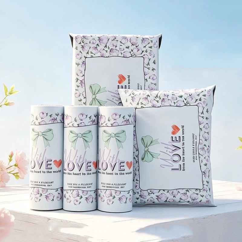 50Pcs White Polymailer Bags Flowers Printed Mailing Envelopes Business Packaging Postage Bags Large Plastic Present Parcel Bags
