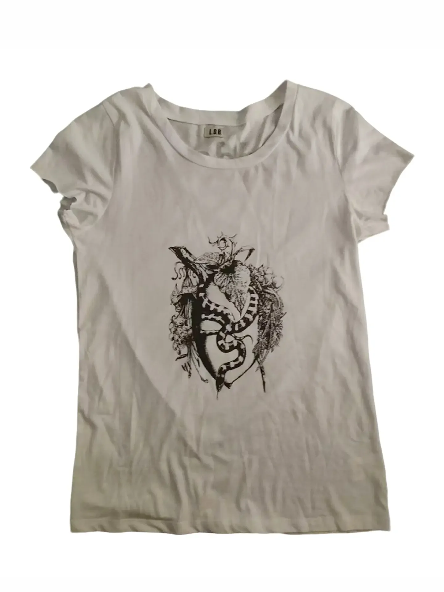 

LGB Japanese snake fruit print street punk art style short-sleeved T-shirt