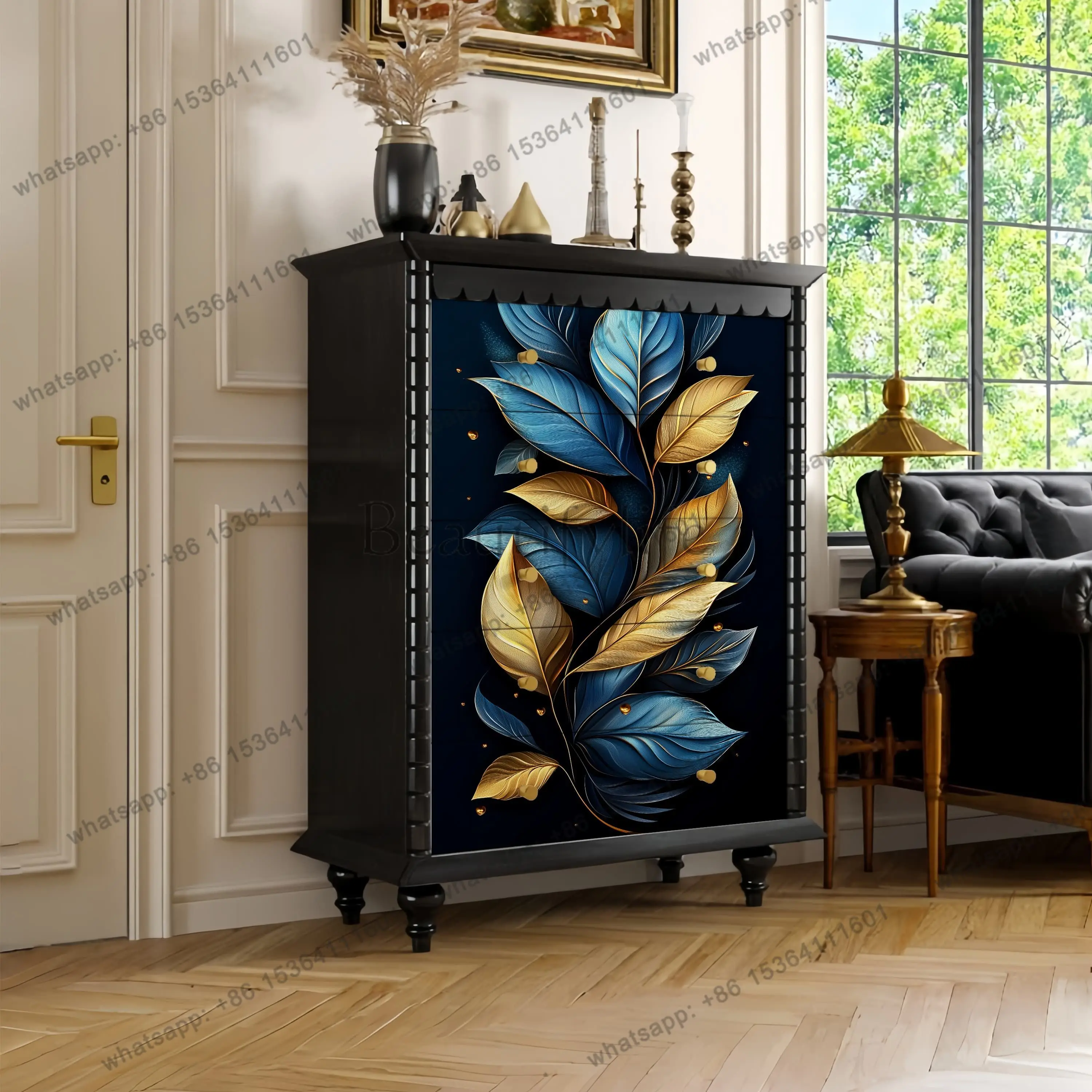 FG French modern light luxury solid wood five-bucket drawer storage cabinet against the wall