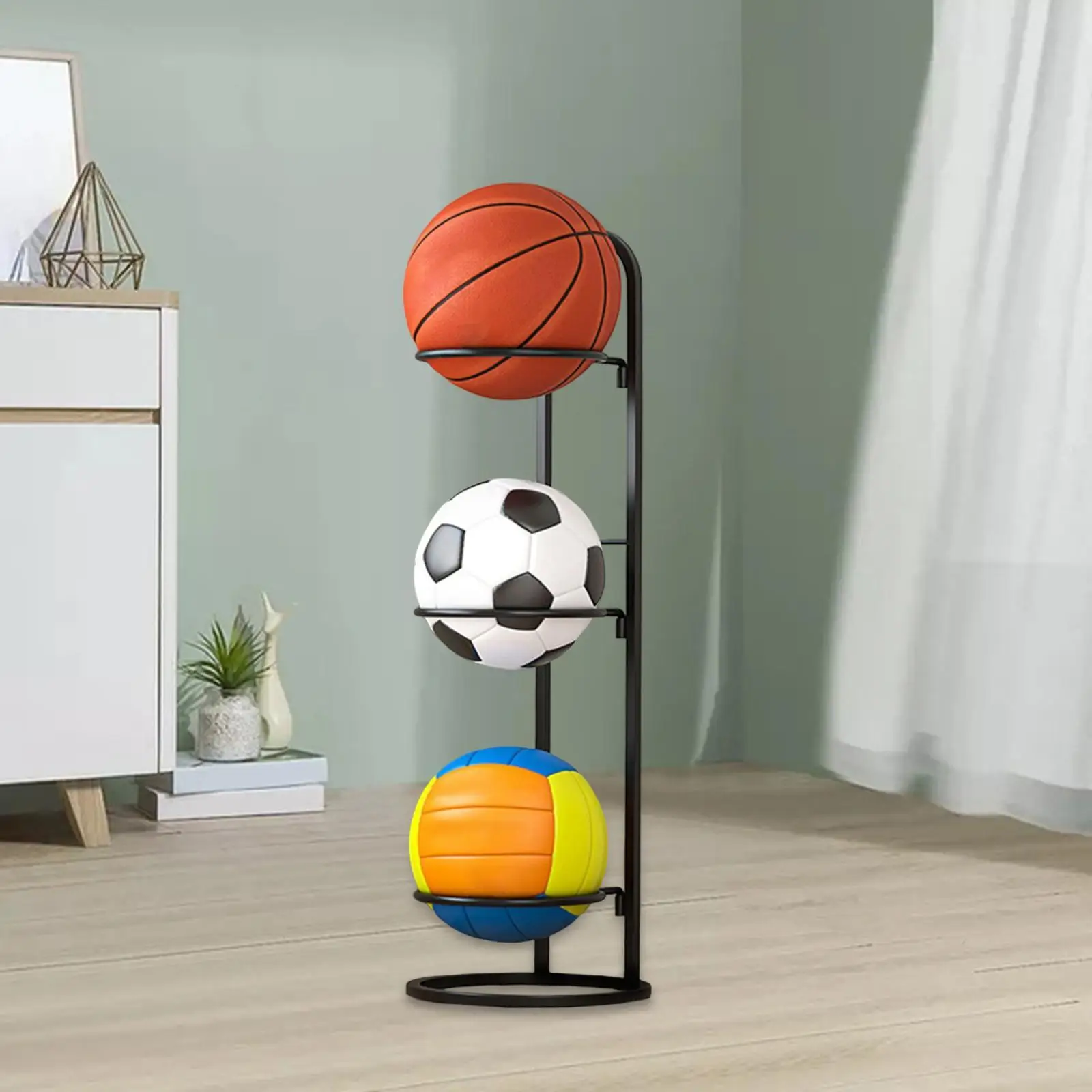 3 Tiers Ball Rack Vertical Ball Storage Basketball Storage Shelf for Kids