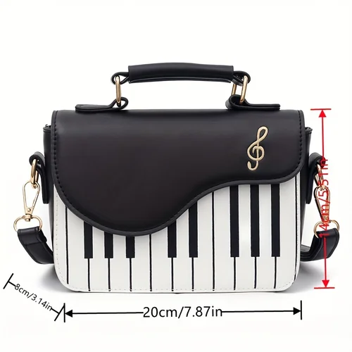 Imagen 2 del producto Bolso de hombro con solapa en forma de Piano, bolso portátil creativo de cuero PU, bolso cruzado con correa desmontable, bolso novedoso