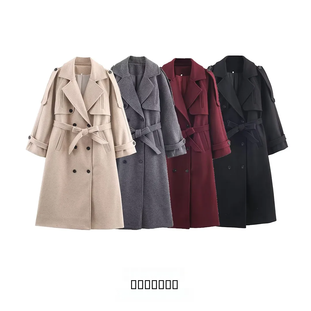 

KASLEAD Faionable Women's Coat with Double Lapel And Belt Loop 2025 Winter Long Sve Polyester Fiber Youth Sle