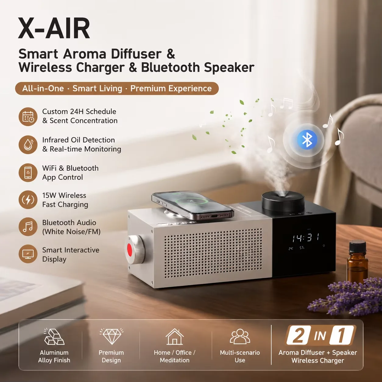 

NAMSTE New Music Scent Diffufser Smart Waterless Air Aroma Diffuser Bluetooth WIFI Control with Speaker Aluminium Elegant Scent