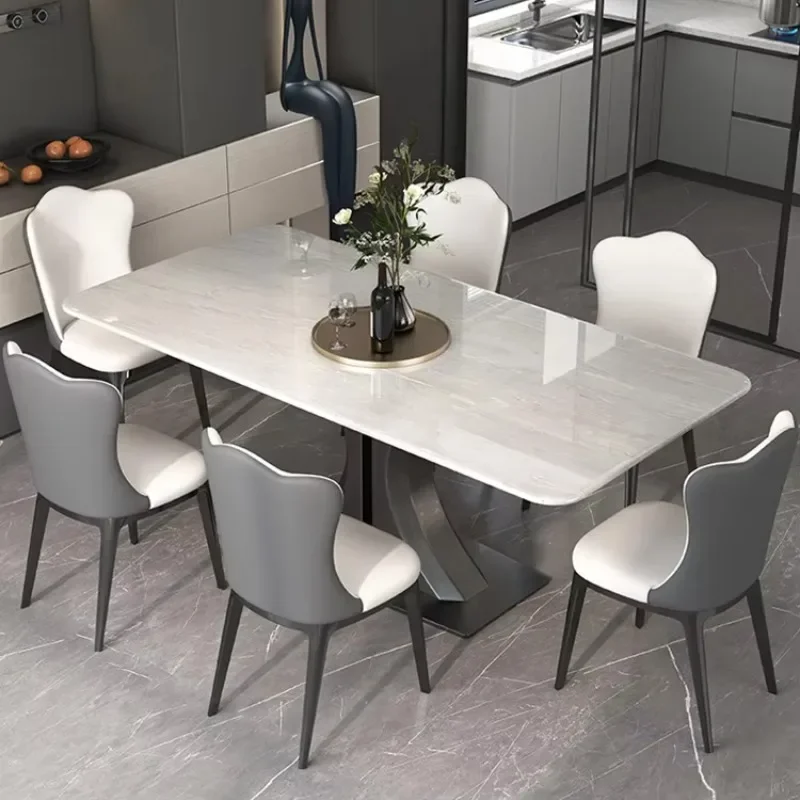 Natural Luxury Stone Dining Table Light Luxury High Sense White Ice Jade Rectangular Marble Dining Table Simple And Modern