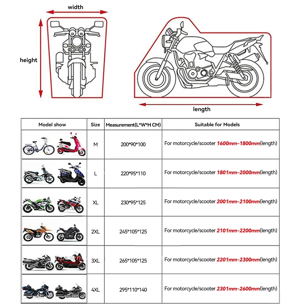 Motorcycle Cover Outdoor Waterproof All Season Dustproof UV Protective Indoor Scooter Wear-resistant Fabric Motorbike Cover