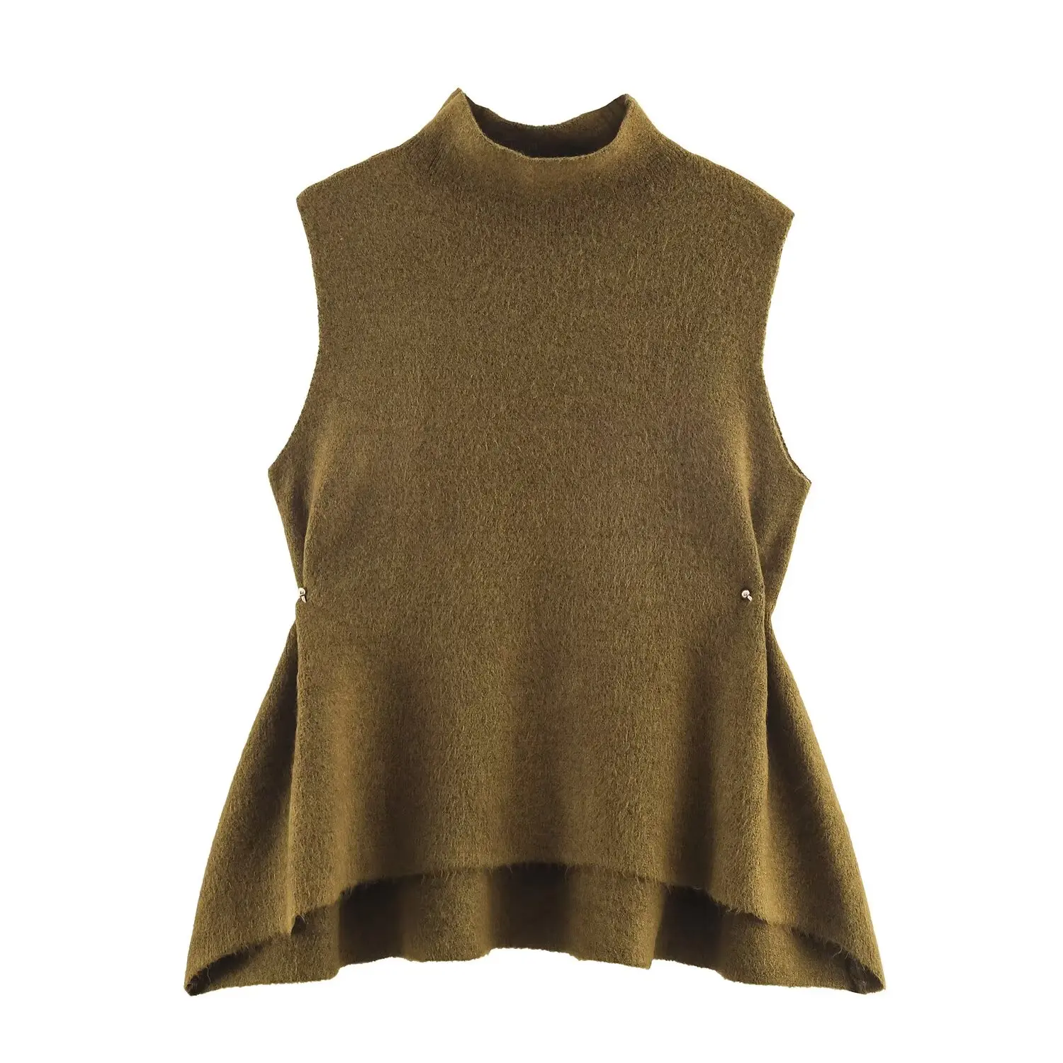 

DiYiG WOMAN 2025 Autumn New Fashion Side Paneled Asymmetric Knitted Top Chic Collar Sleeveless Vest Mujer