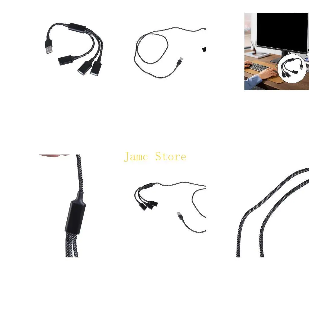 LX0B USB Splitter Cable USB Male To 3 USB Female Extension Cable Supports Data Syncing And Charging For Multiple Devices
