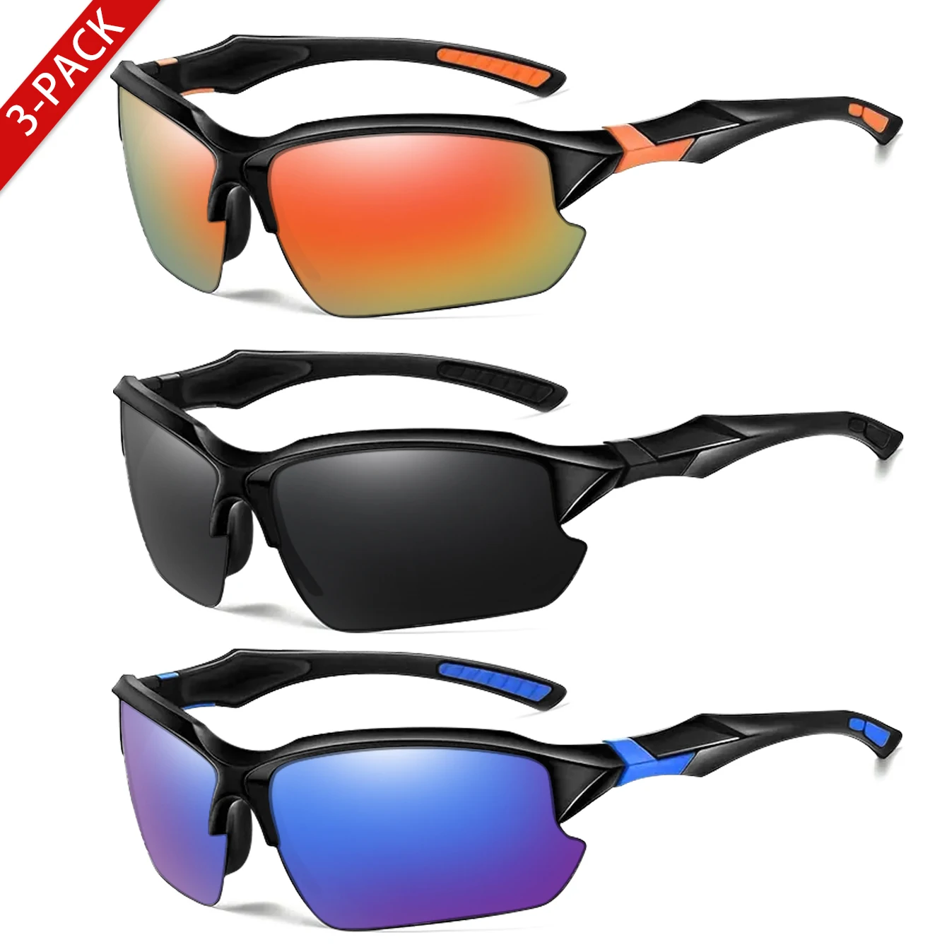 3 Pairs Polarized UV400 Fishing Sunglasses for Men and women Outdoor Sports Cycyling Travel Driving Hiking Camping