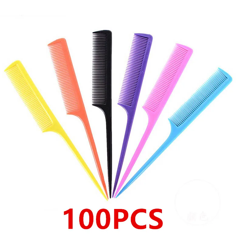 

100 PCS Professional Teasing Comb Rat Tail Combs Parting Comb Fine and Wide Tooth Hair Barber Comb Hairdressing Styling Tools