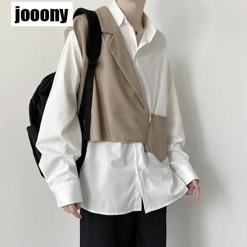 

Дизайнерские рубашки, модные базовые повседневные Простые мужские японские Лоскутные универсальные Стильные красивые уличные рубашки с длинным рукавом в Корейском стиле