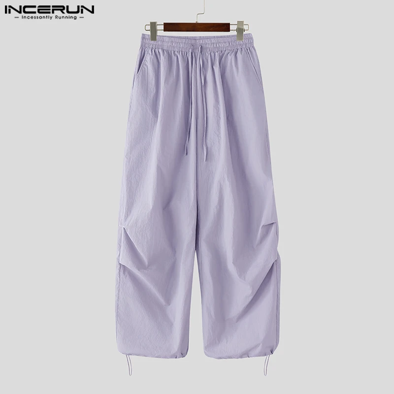 Celana Kargo Pria 2025 Celana Panjang Kasual Jogger Serut Warna Solid Pakaian Jalanan Longgar Pria Celana Panjang Tipis Pria Fashion INCERUN