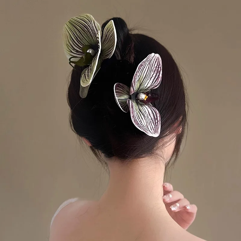 Butterfly Orchid Hair Claw Unique Texture Lucky Charms Premium Resin Large Sturdy Elegant Non Slip Back Bun Clip Women Gift