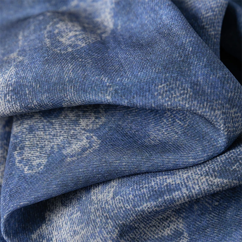 Vrouwen Zijden Blouse 100% Moerbei Crêpe Zijde Denim Blauwe Vlinder V-hals Trui Top Shirt Office Lady M1208