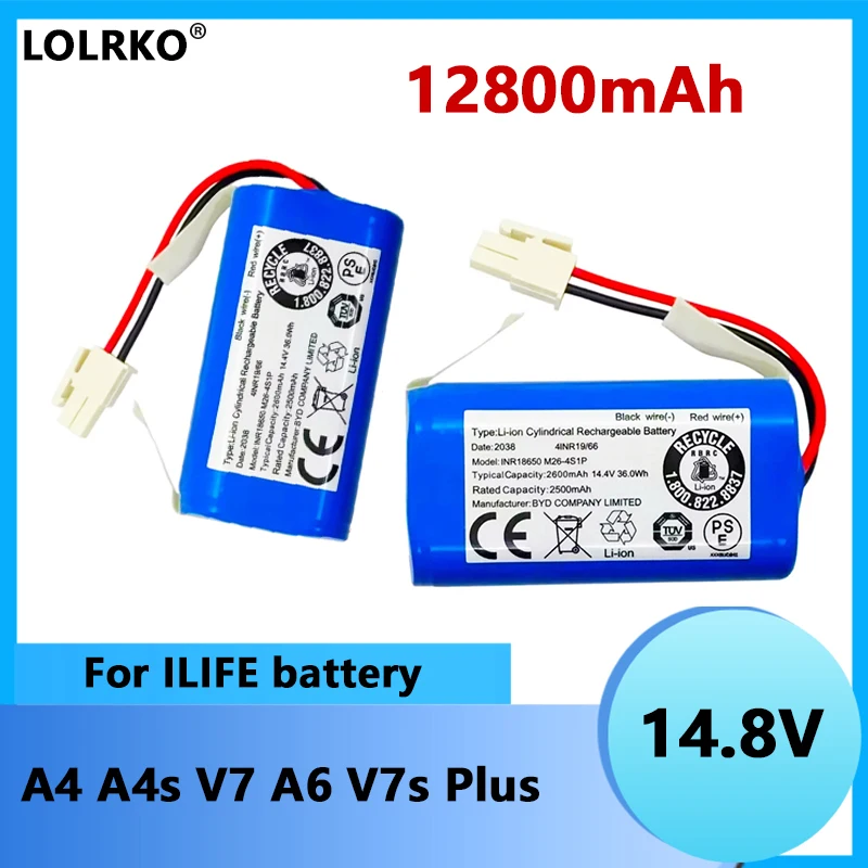 

NEW 14.8V 12800mAh Robot Vacuum Replacement Battery For ILIFE A4,A4s,A6,A7,A8,A9,V7,V7S Robot INR18650 M26-4S1P Batteries