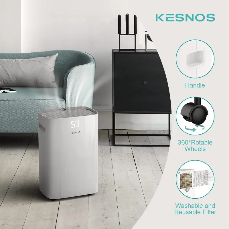 Kesnos 5500 mq. Deumidificatore di grandi dimensioni Ft per la casa con tubo di scarico per camere da letto, camere da letto, bagni, lavanderia