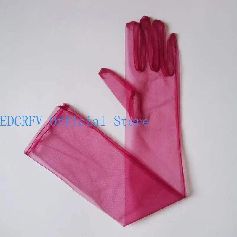 

652F Ladies Tulle Long Sheer Gloves Wedding Elbow Gloves Full Finger Mittens Dress Gloves Thin Gloves for Wedding Party