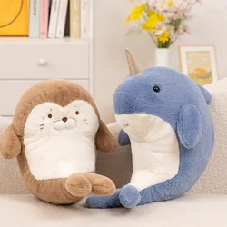 Soft Sea Animals Plush Toys Stuffed Shark Seal Narwhal Toys Long Animal Sleep Pillow Plushies For Girls Women Christmas Gift