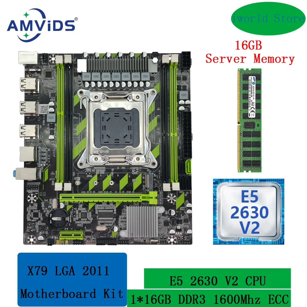 

AMViDS X79 XEON Motherboard Kit X79G with Intel E5 2630 V2 CPU and 16GB DDR3 1600MHZ RECC Memory Combo LGA 2011 Set M.2 NVME