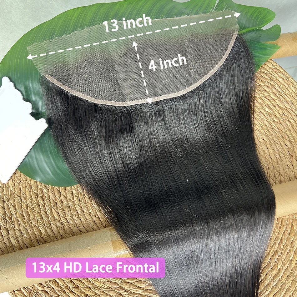 

Straight 13x4 HD Lace Frontal Human Hair Bleached Knots Preplucked #1B Natural Black Color Invisible Lace Closure Virgin Hair