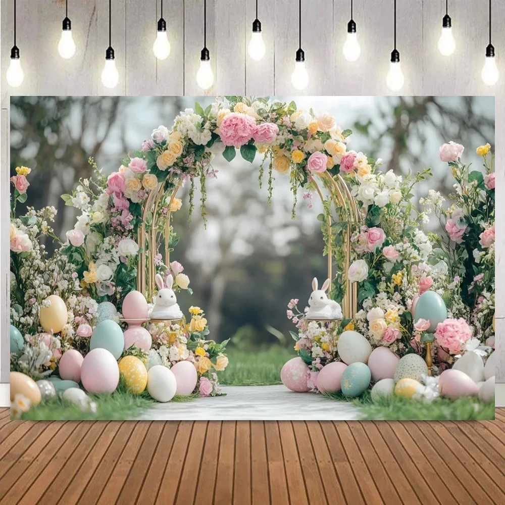

Easter Spring Wooden House Flower Egg Basket Countryside Photography Background, Children Portrait Party Photography Background