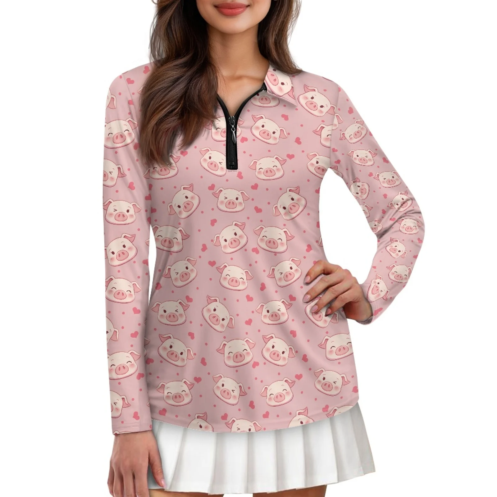 PENSTROLL Pink Pig Hearts Womens Stretchy Tennis Polo Shirt Athletic Fit Athletic Sport Tops for Gym