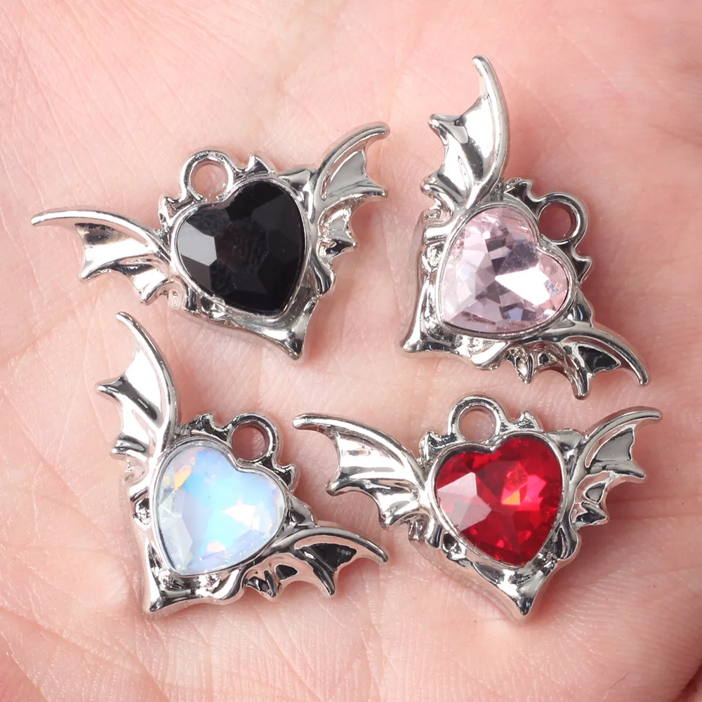 10pcs Alloy Fashion Wings Inlaid Color Heart Shape Pendant Accessories DIY Handmade Earrings Necklace Bracelet Accessories Craft