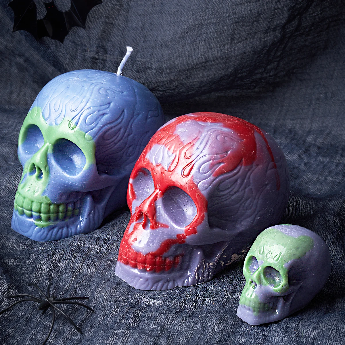 Nuevo molde de vela de calavera con patrón de llama, jabón hecho a mano DIY, vela perfumada, molde de silicona de yeso, manualidad para regalo, adornos de decoración de Halloween