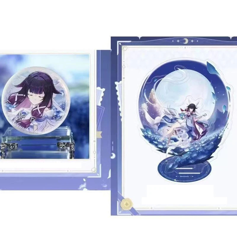 2Pcs/Set Columbina Hyposelenia 58mm badge With Acrylic Figure Stand Model Kuutar Pin Cosplay Brooch Decoration gift