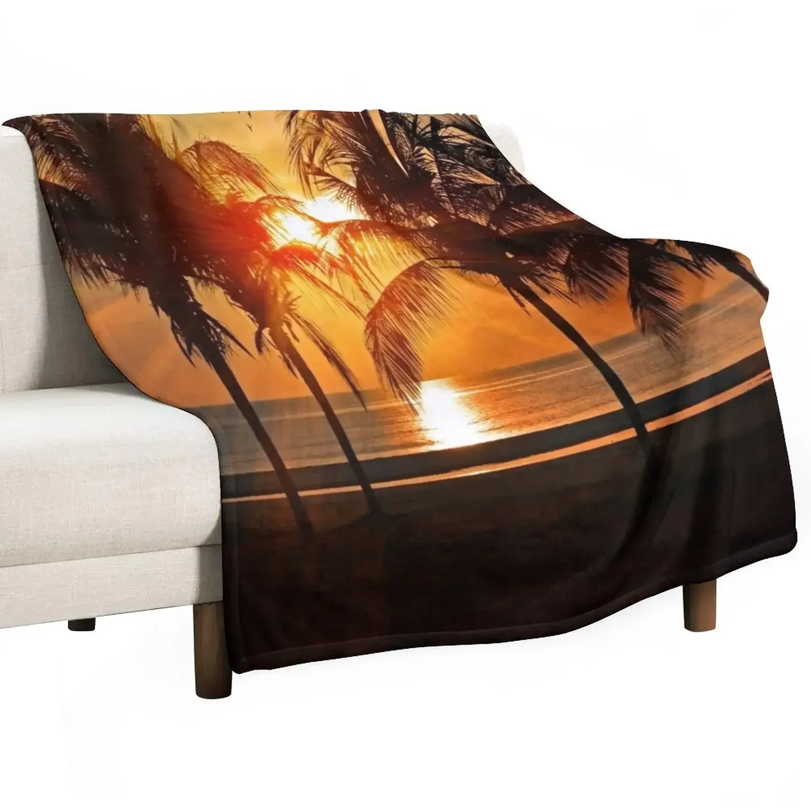 

DI COLLECTION-SUNRISE OVER TROPICAL BEACH PALM TREE OCEAN Throw Blanket Plush for winter Luxury Designer Blankets