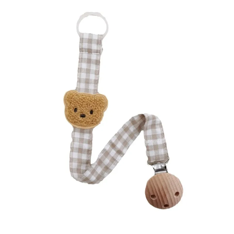 Cloth Cute Bear Baby Pacifier Clip Chain Plaid Newborn Pacifiers Clips Infant Dummy Holder Teething Toys Toddler Nipple Chains