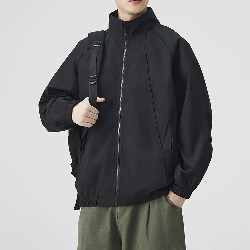 

Мужская черная куртка, мужская куртка-бомбер, мужские ветровки, пальто на молнии, весенне-осенняя свободная куртка-карго, мужская повседневная спортивная одежда