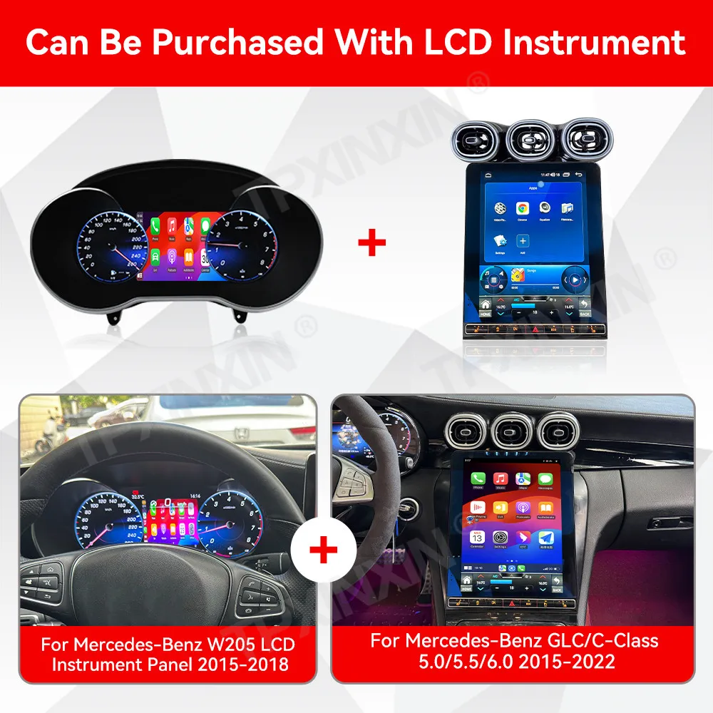 2-piece Set Car Radio For Mercedes-Benz GLC C W205 2015-2022 Car Dashboard Video Player Stereo Auto GPS Carplay Unit LCD Screen