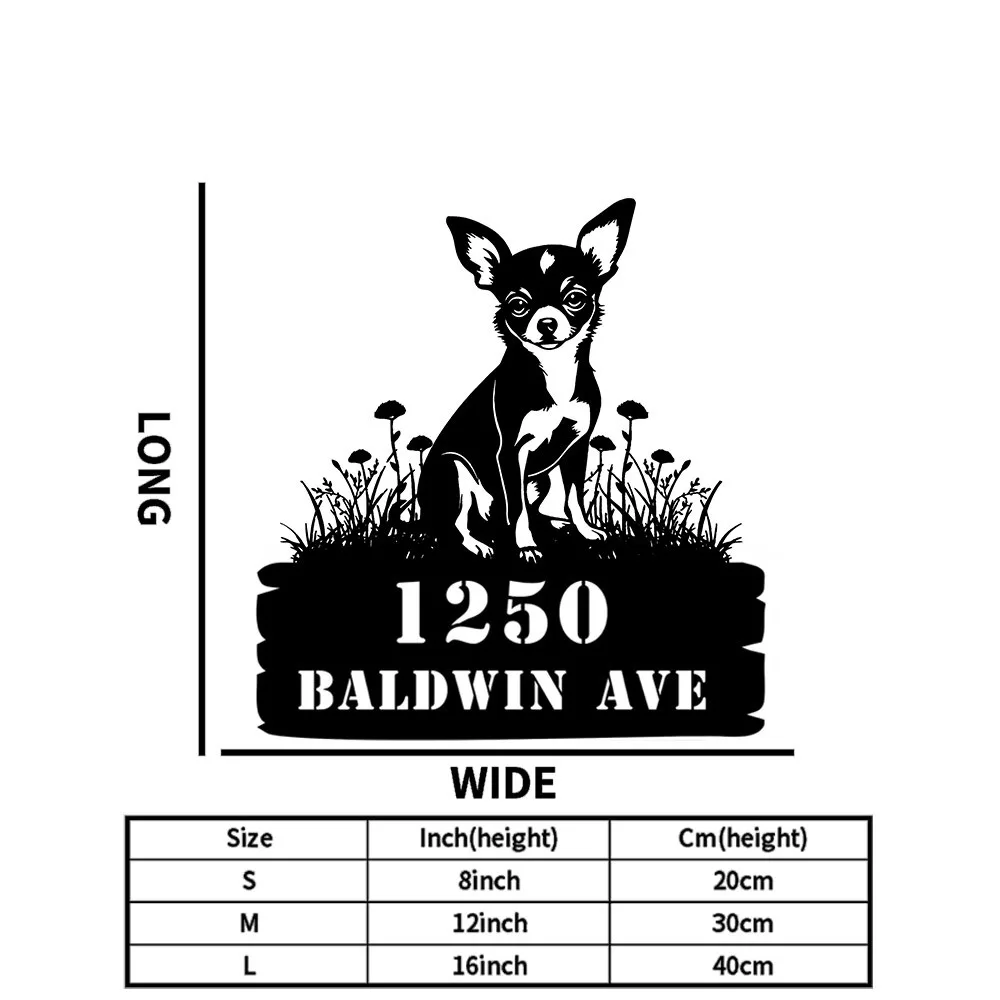 1Pcs Fashion Unique Custom Chihuahua Metal Wall Address Sign Waterproof Durable Decor For Sweet Home Dog Lovers