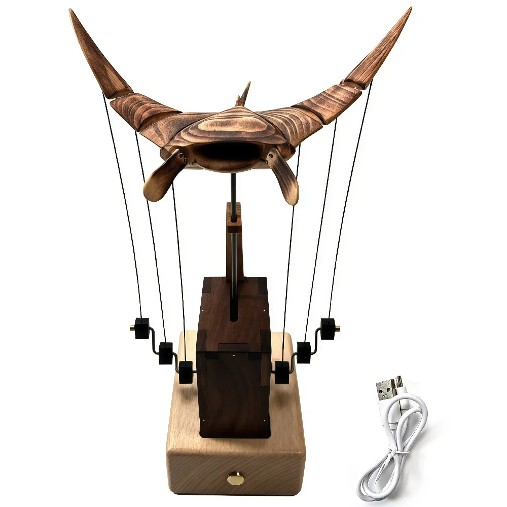 3D Wooden Manta Ray Dynamic Model, Handmade Bionic Marine Biological Model for Office & Home Relaxation, Creative Collectible