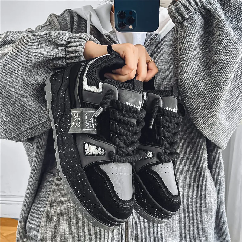Thick-soled  Casual Men's Sports Shoes Fashion Designer Walking Street Men's Shoes Retro Color Matching Daddy Lace-up Men