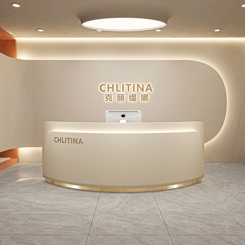 

Storage Front Desk Reception Counter Clinic Arched Modern Reception Desks Beauty Salon Business Mostrador Recepcion Furniture