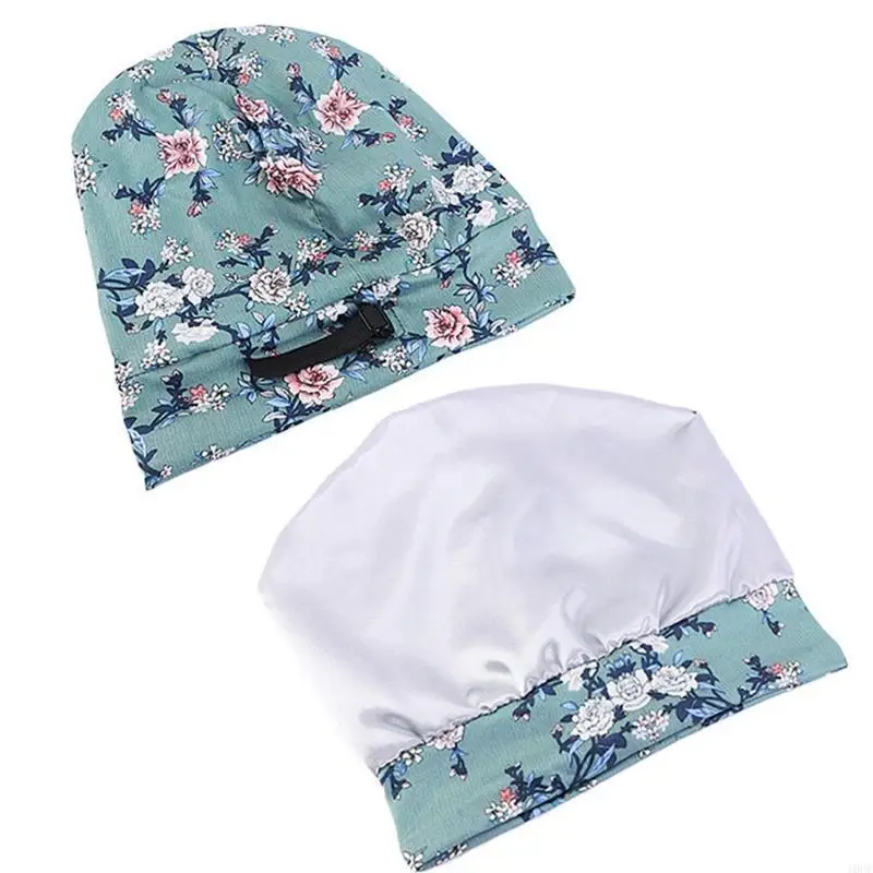 المرأة الساتان اصطف بونيه غطاء النوم العرقية الأزهار طباعة قابل للتعديل واسعة النطاق مترهل قبعة عمامة قبعة مسلم للرأس