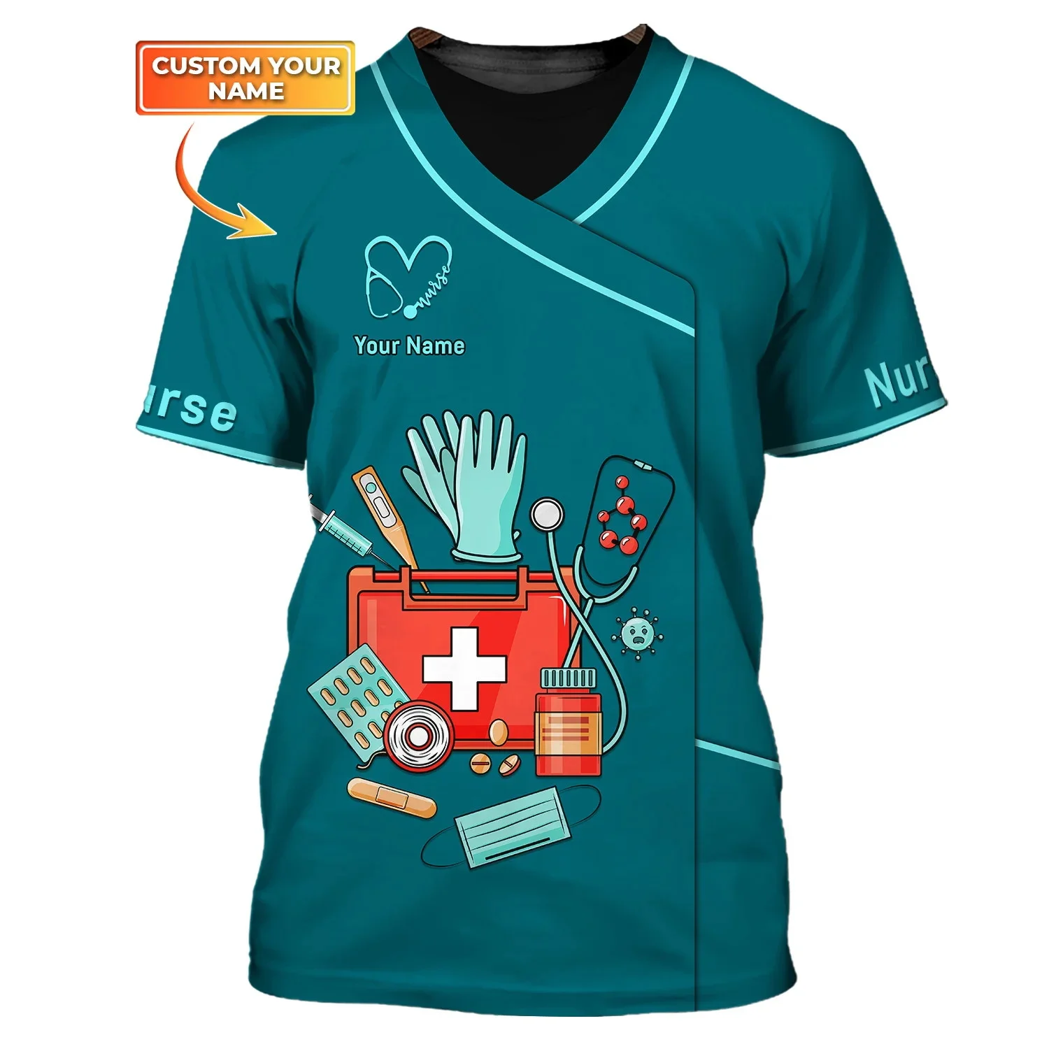 2023 Summer Mens t shirt Nursing Tools Pesonalized 3D Printed Unisex Tshirt Nurse Uniform Medical Scrubs Clothing T-Shirt DW185