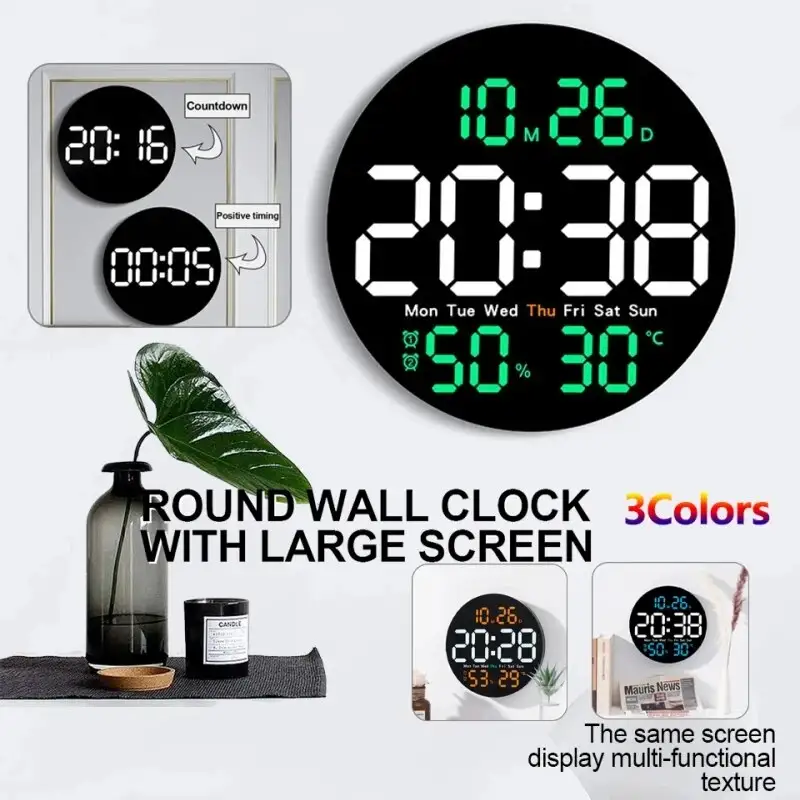 10inch LED Large Digital Wall Clock with Remote Control Temperature ...