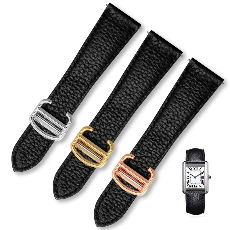 

Genuine Leather Strap For Cartier Tank Solo Series Lichee Pattern Leather Men And Women Watch Band 17 20 22 23 24 25mm