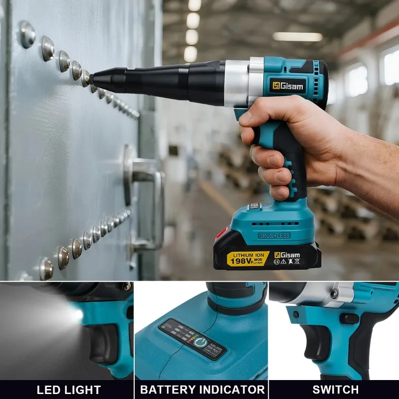

【Hot Item】 Brushless Electric Rivet Gun 3.2-4.8mm Rivet Nut Gun Drill Insert Automatic Riveting Tool For 18V Battery Pin
