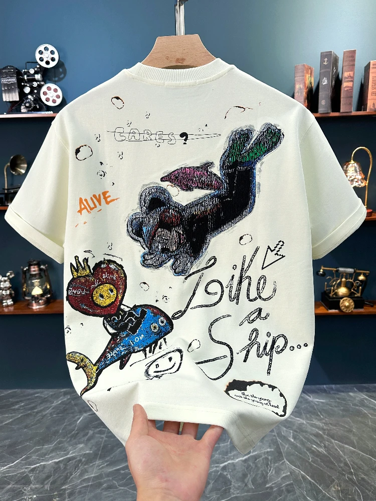 

Modern Loose Men's ort Sve T-irt American Retro Sle Summer Faionable Casual Cotton round Ne Antibacterial