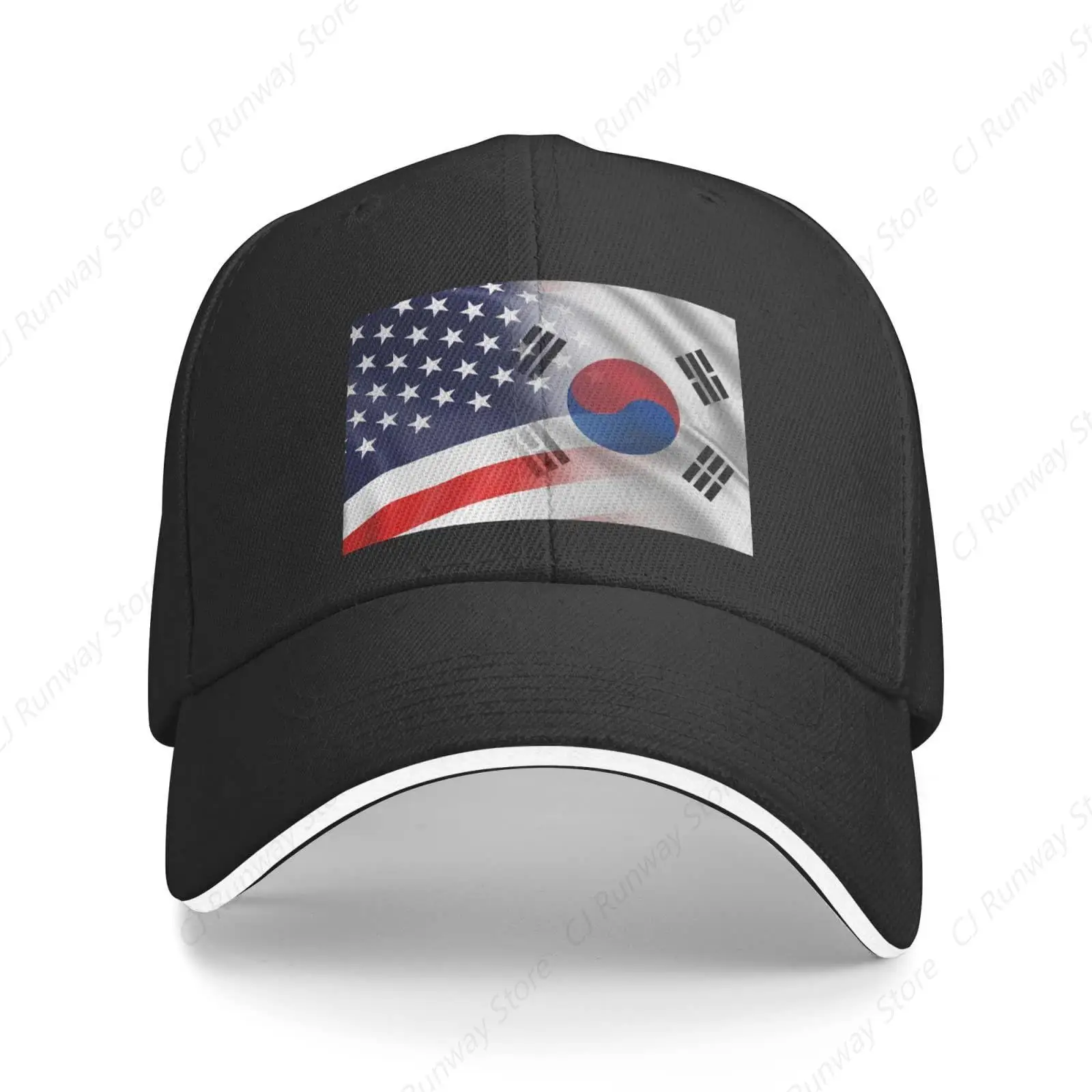 Flag of South Korea and USA Unisex Baseball Caps Adjustable Breathable Dad Hats for Outdoor Activities Black