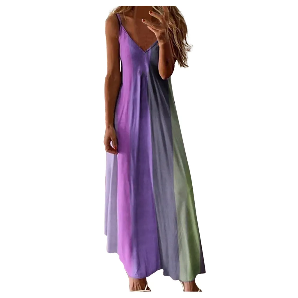 Robe longue à bretelles pour femmes, décontractée, sexy, de plage, style bohème, maxi, grande taille, été