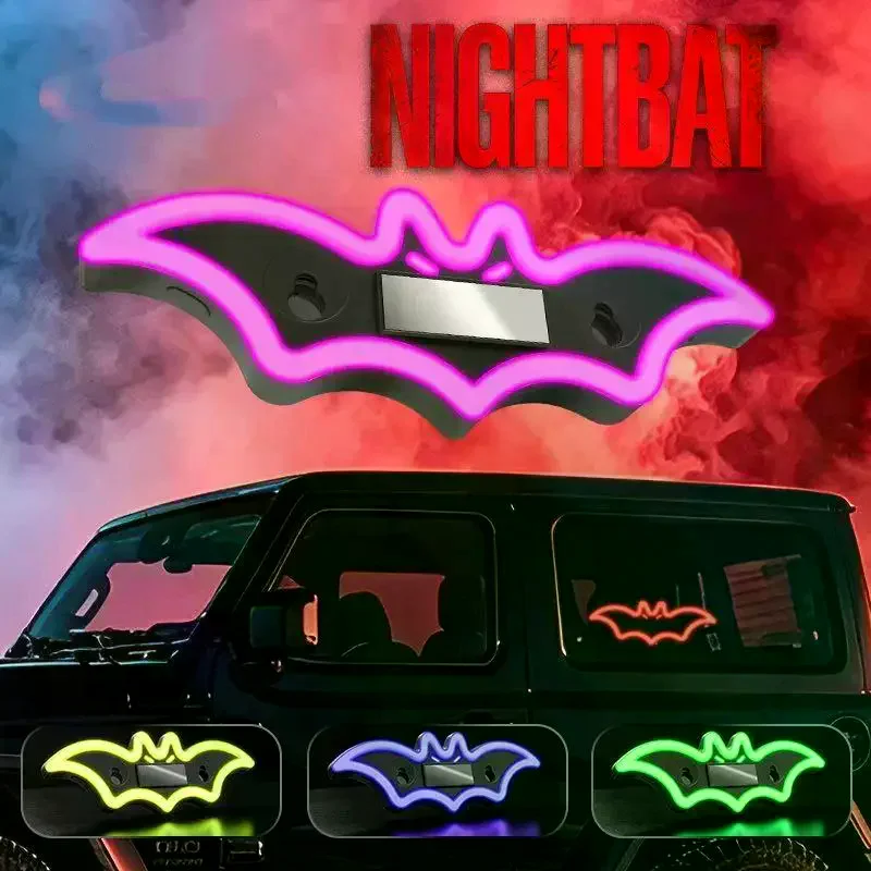 Colorful Bat Car Triangle Window Trunk LED Colorful Solar Atmosphere Light Halloween Car Interior Wiring Free Decoration