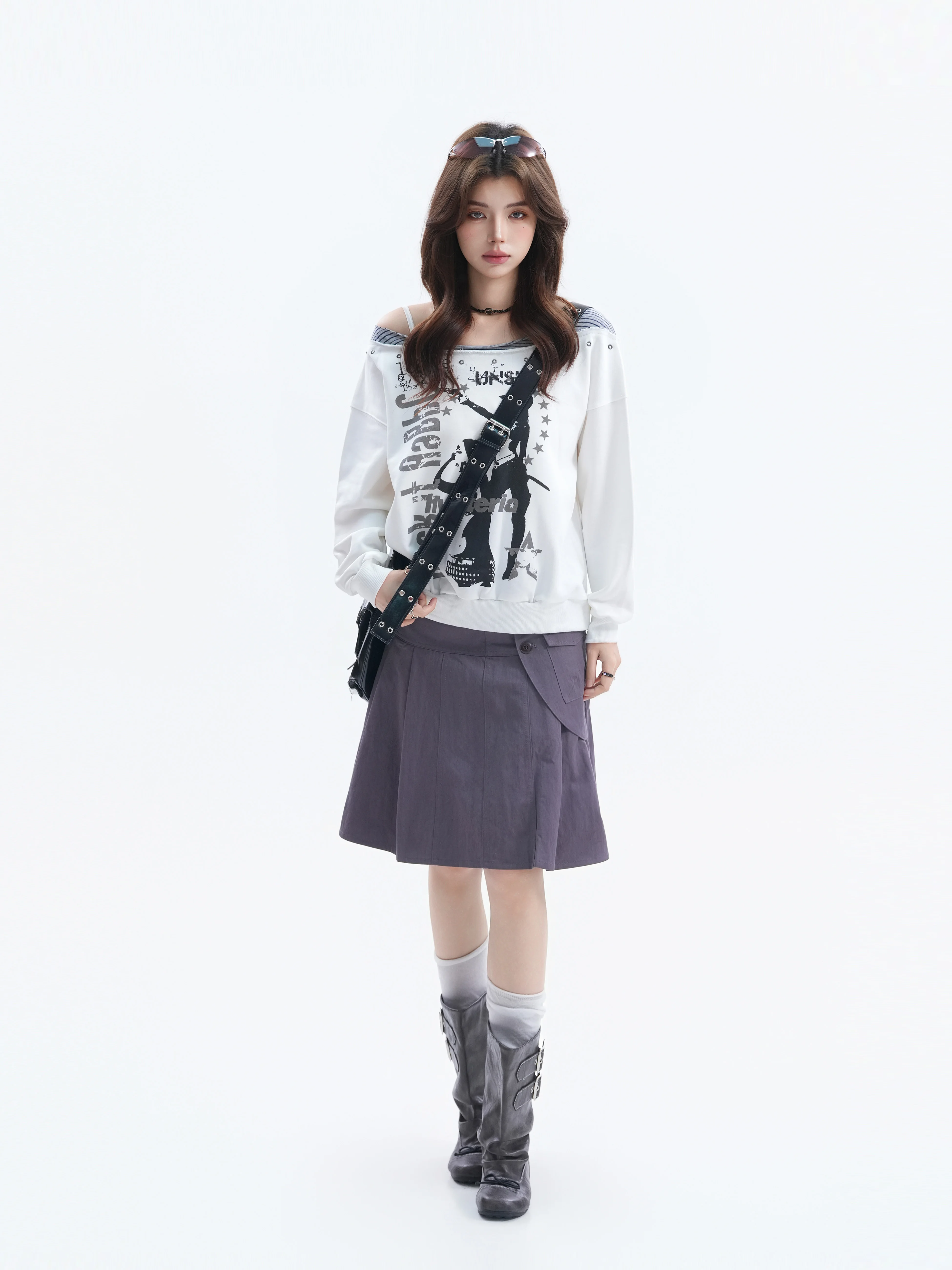 Retro American Style Printed Portrait Sweatshirt Women's Design Sensation Subculture Side Collar T-Shirt Casual Autumn Cotton...